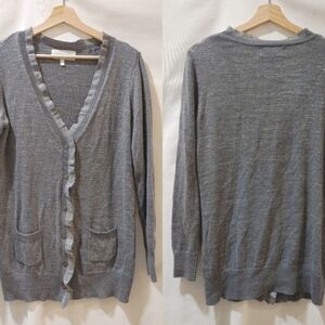 Victoria's Secret Shimmer Sparkle Cardigan Ruffle Metallic Longline Gray Large L